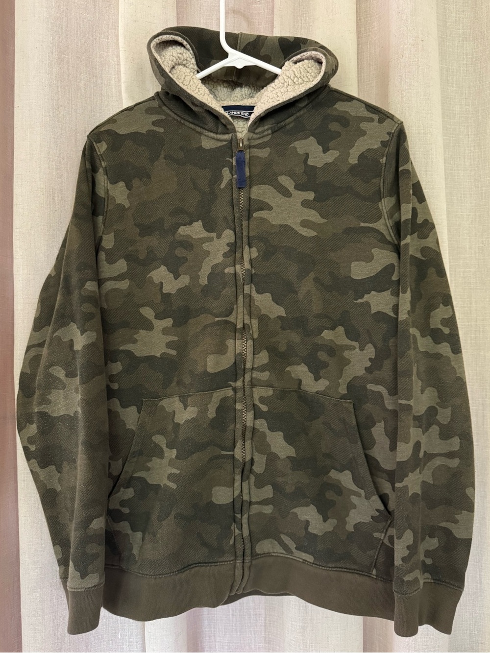 Lands’ End Camo Zip Heavyweight Sherpa Hoodie XL 18-20